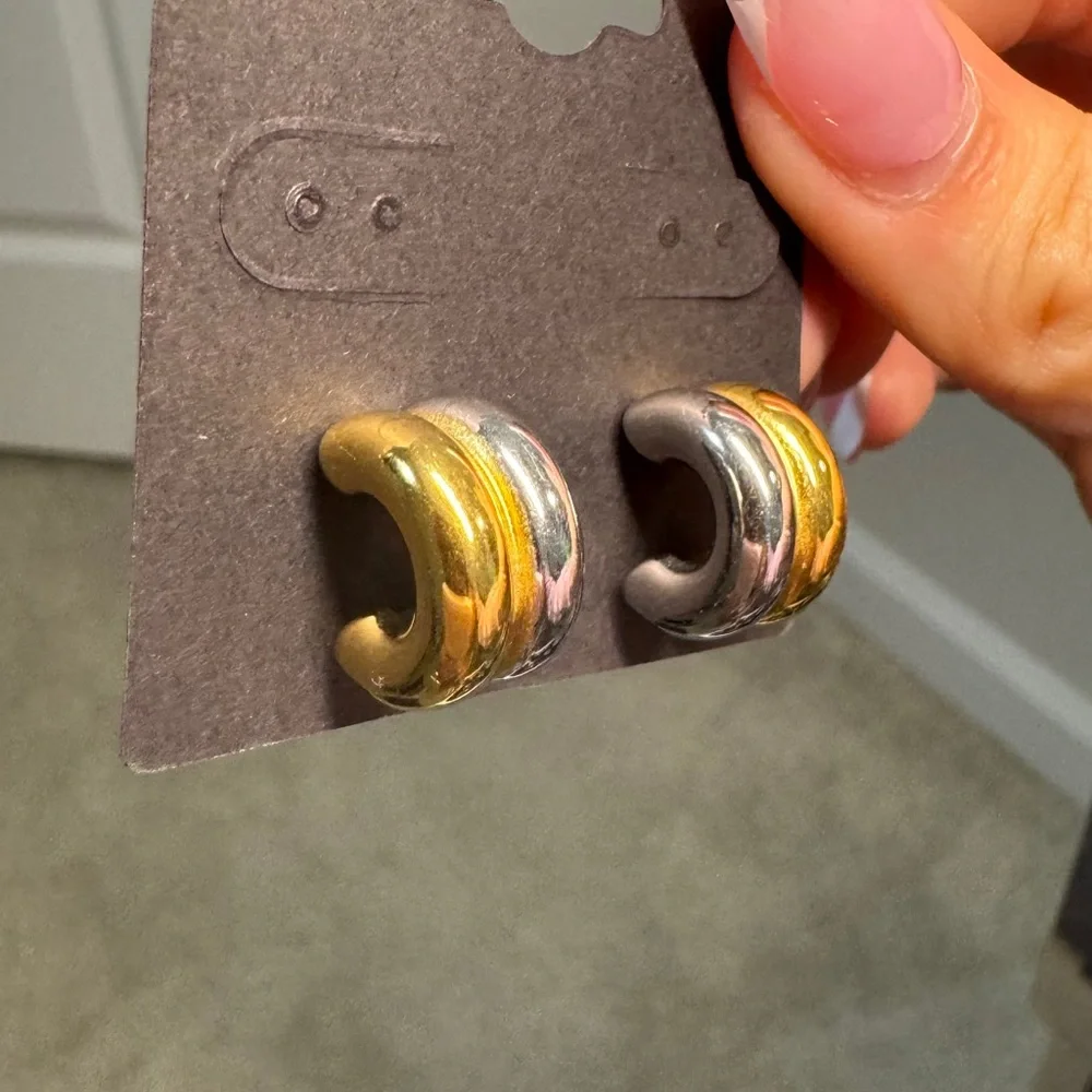 Gold and Silver Hoop Earrings - Picture 3 of 5